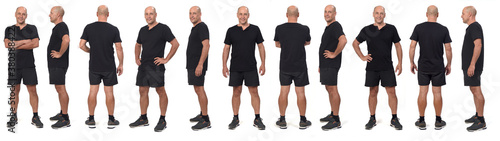 Fotografia large group of a same man wearing sports shirt and shorts, various poses on whit