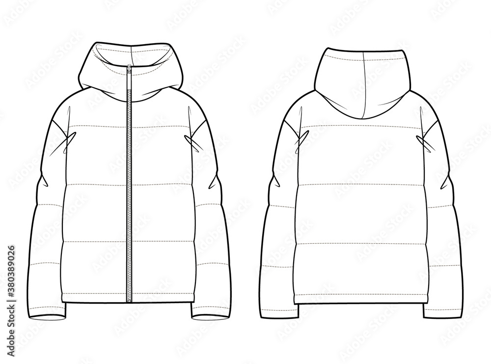 technical sketch woman puffy jacket Stock Illustration | Adobe Stock