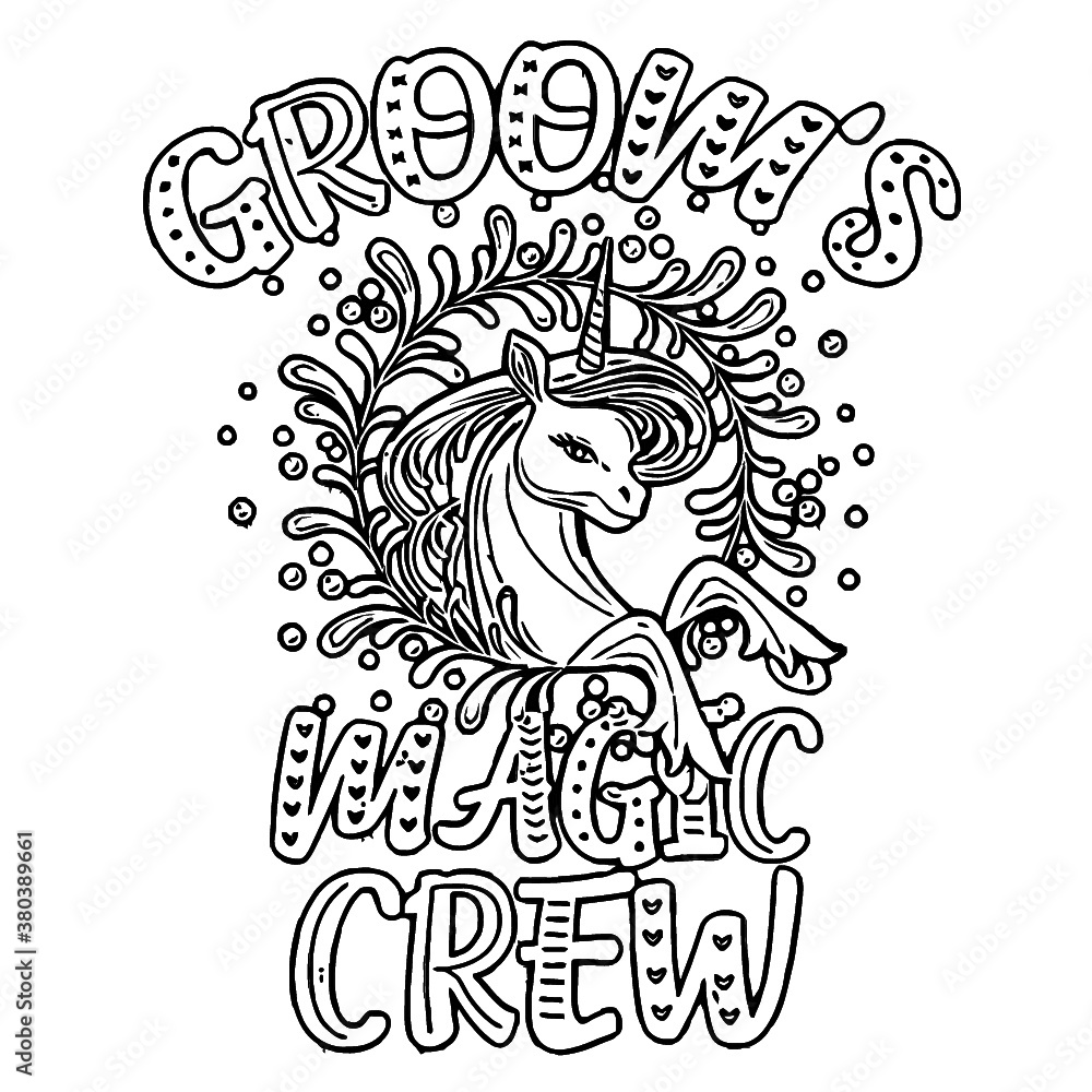 team groom unicorn crew bachelor party funny group unisex tri blend unicorn design Coloring book animals vector illustration