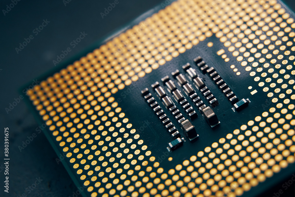 Technology evolution concept. Close-up of CPU Chip Computer Processor. Selective Focus. Technology evolution concept. Close-up of CPU Chip Computer Processor. Selective Focus.