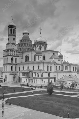 View of the beautiful monastery in cloudy weather 