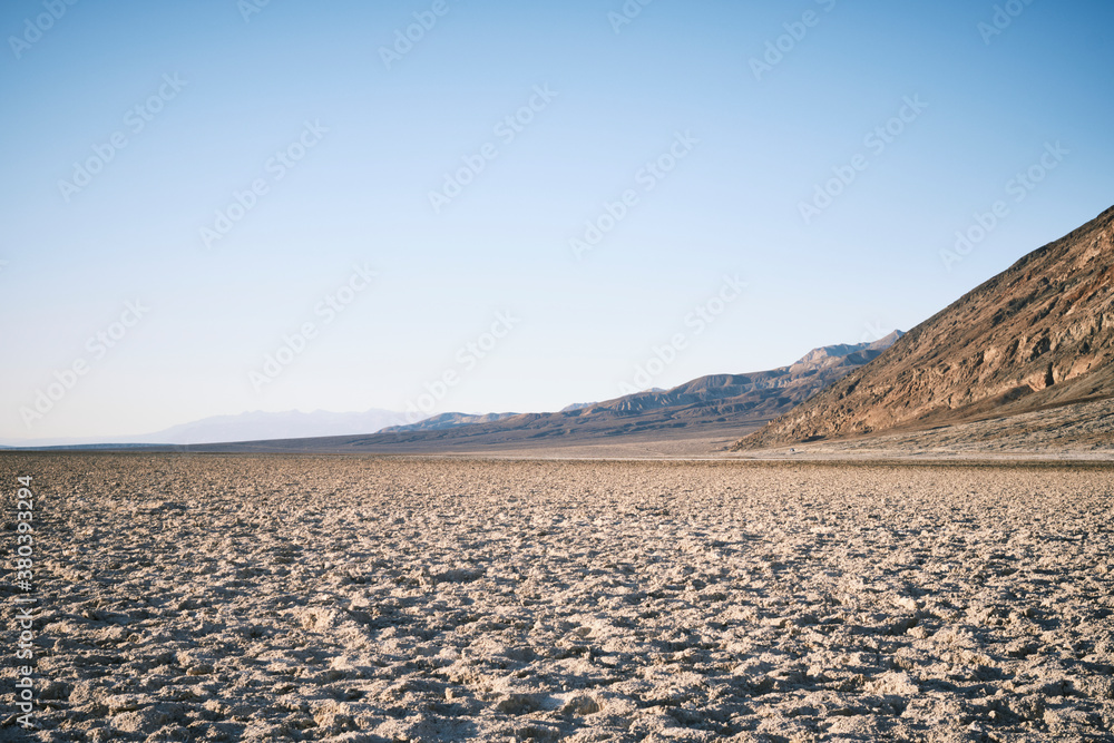 A view of the Badwater Basin, in the arid desert of the Death Valley, the hottest place in the world.