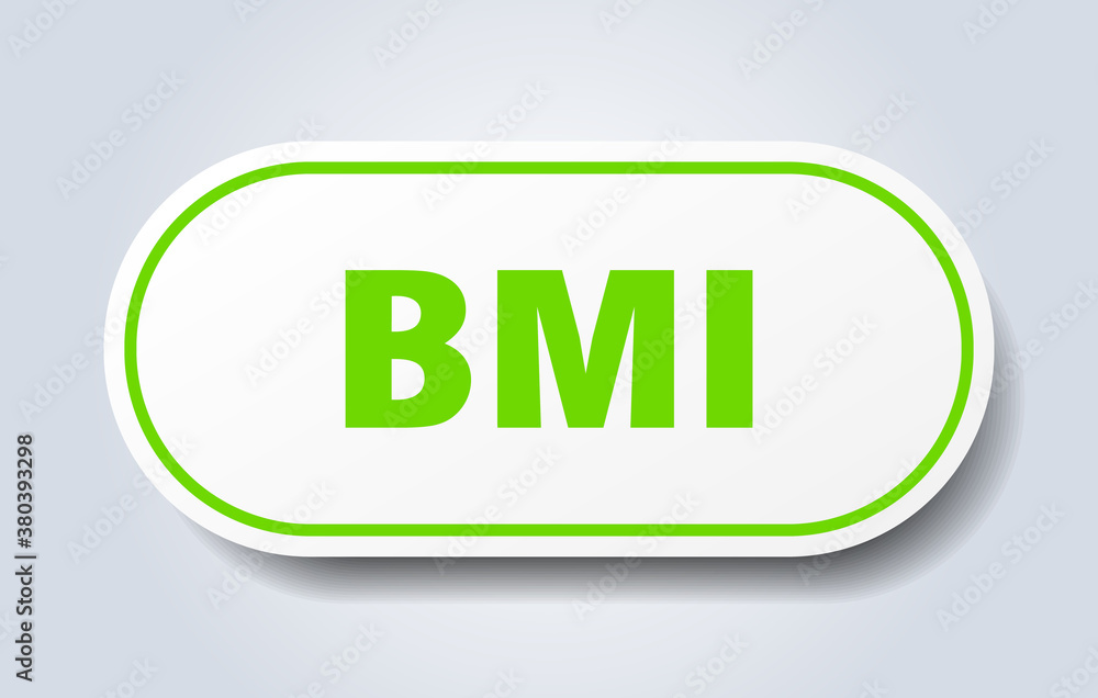 bmi sign. rounded isolated button. white sticker bmi sign. rounded isolated button. white sticker