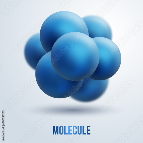 Abstract molecules design. Vector illustration. Group of atoms forming molecule. Chemistry concept. Three-dimensional icon.
