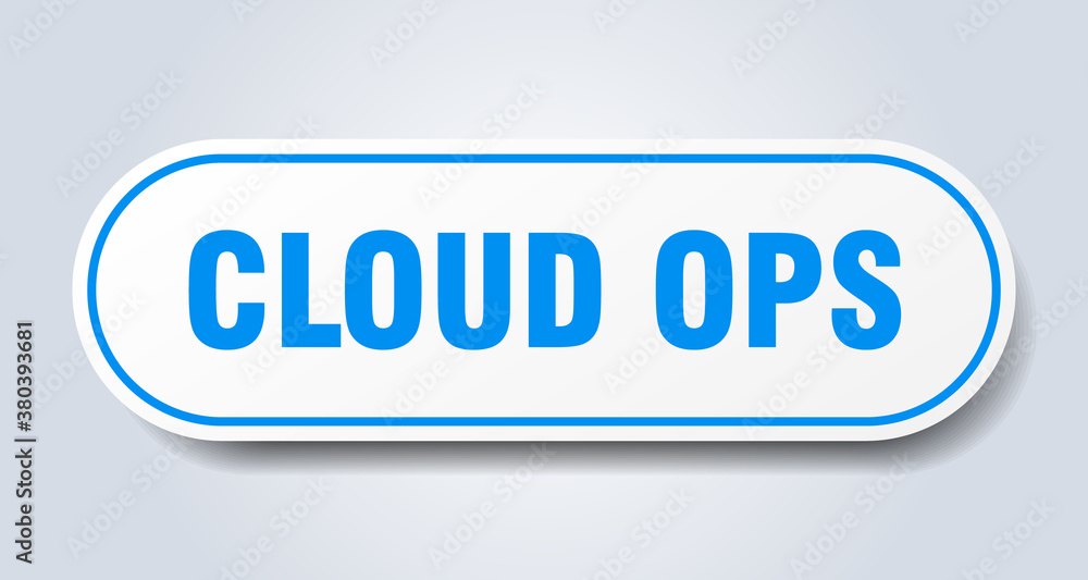 cloud ops sign. rounded isolated button. white sticker cloud ops sign. rounded isolated button. white sticker