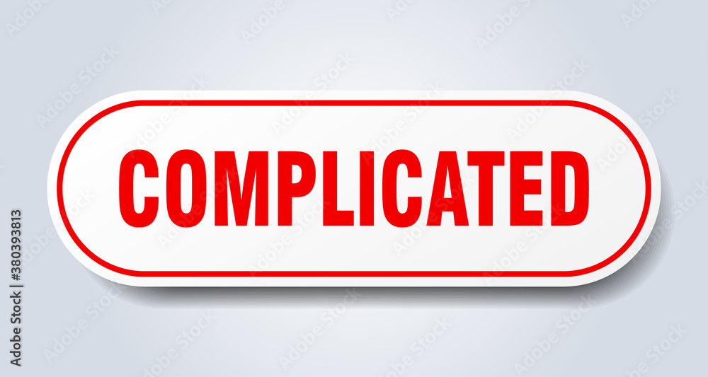 complicated sign. rounded isolated button. white sticker complicated sign. rounded isolated button. white sticker