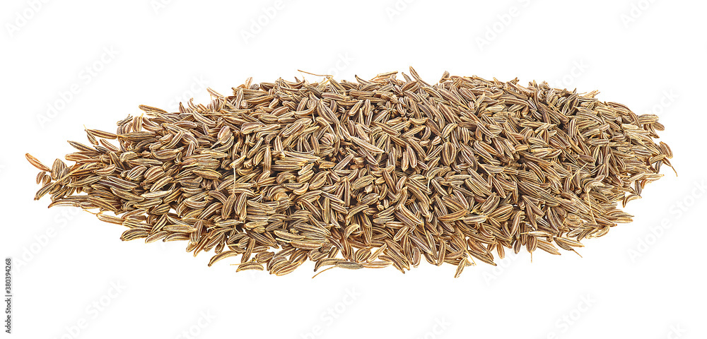 Pile of cumin seeds isolated on a white background. Caraway seeds. Pile of cumin seeds isolated on a white background. Caraway seeds.