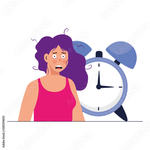woman cartoon with insomnia and clock design, sleep and night theme Vector illustration