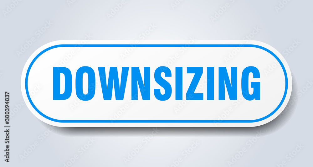 downsizing sign. rounded isolated button. white sticker downsizing sign. rounded isolated button. white sticker