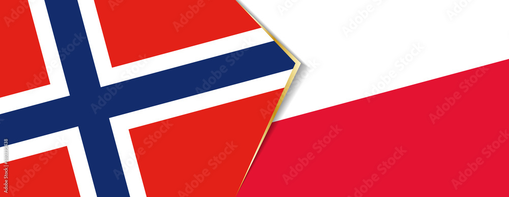 Norway and Poland flags, two vector flags.