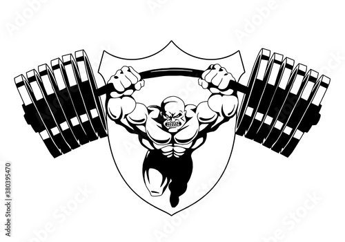 Bodybuilder with barbell, vector, logo, design