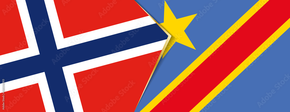 Norway and DR Congo flags, two vector flags.