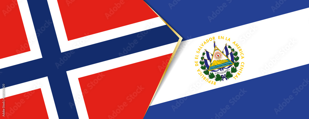 Norway and El Salvador flags, two vector flags.