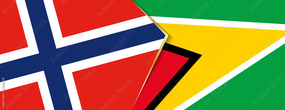 Norway and Guyana flags, two vector flags.