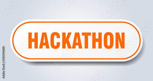 hackathon sign. rounded isolated button. white sticker