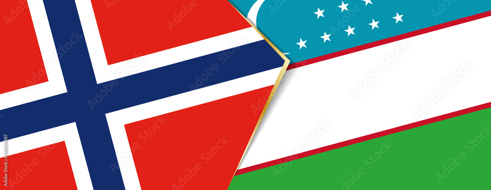 Norway and Uzbekistan flags, two vector flags.