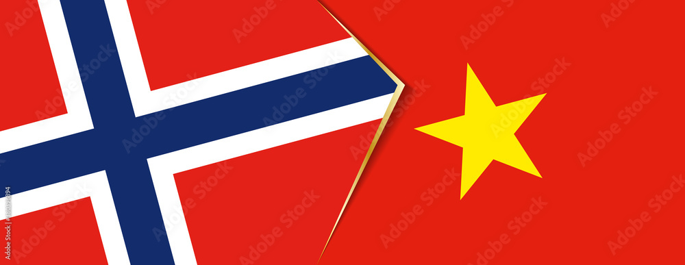 Norway and Vietnam flags, two vector flags.