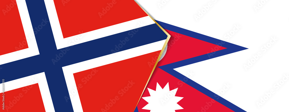 Norway and Nepal flags, two vector flags.