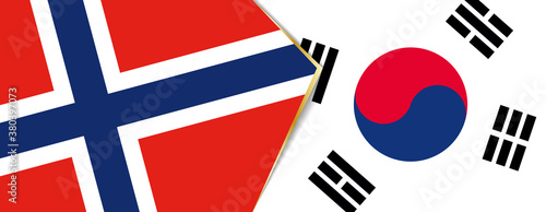 Norway and South Korea flags, two vector flags. photo