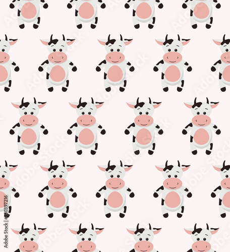 Seamless funny pattern with doodle cartoon cow