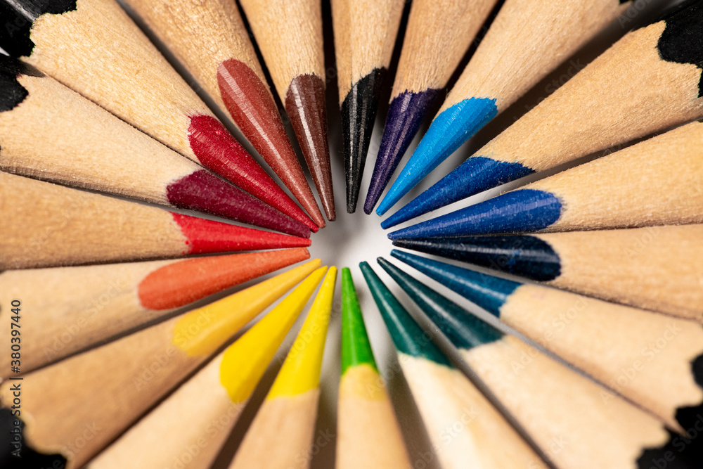 Colour pencils isolated on white background. Macro Colour pencils isolated on white background. Macro