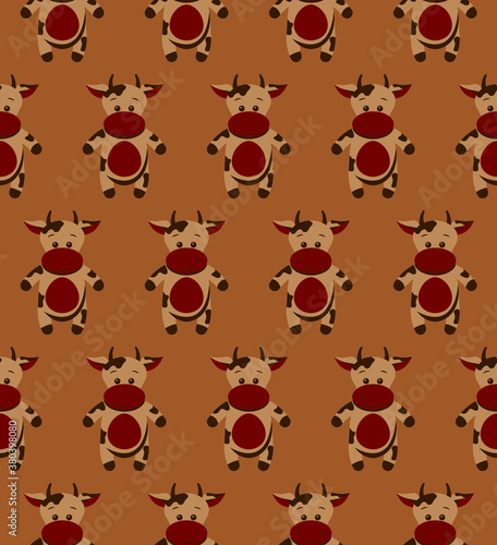 Seamless funny pattern with doodle cartoon cow
