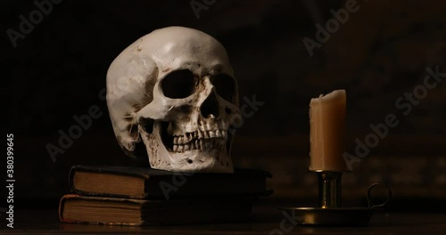 Wallpaper Mural Still life type a scene with human skull and candle Torontodigital.ca