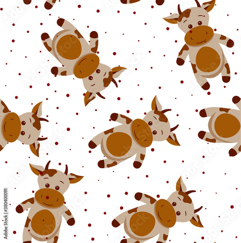 Seamless funny pattern with doodle cartoon cow