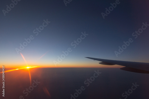 Sunrise view from airplane photo