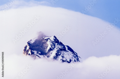 telephoto of clouds enveloping the summit of Mt Hood in Oregon