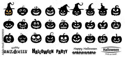 Halloween pumpkin silhouette set vector illustration