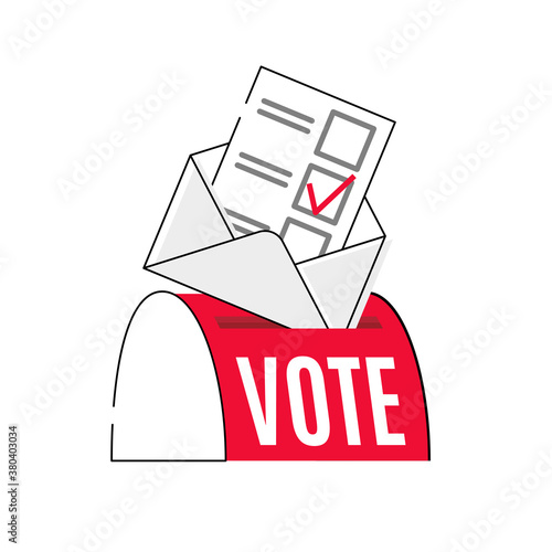 Vote by mail vector manual illustration on white background. Voting form, envelope, post box. Elections during quarantine concept.