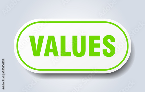 values sign. rounded isolated button. white sticker