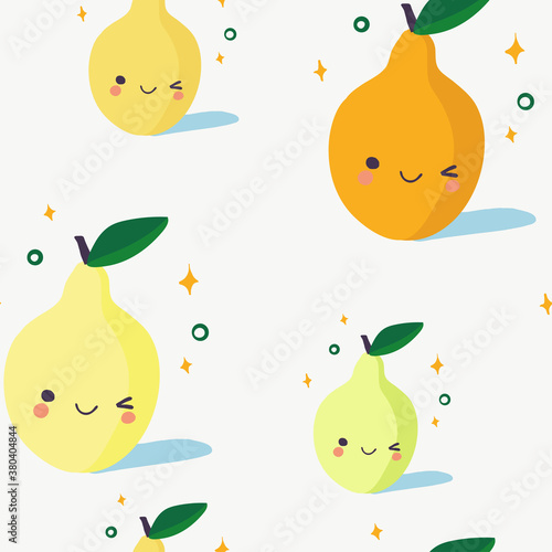 Cartoon style pears illustration. Kawaii food vegetable design. 