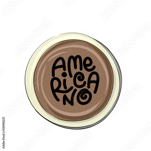 Types of coffee - cappuccino - hand drawn lettering illustration in a circle cup.