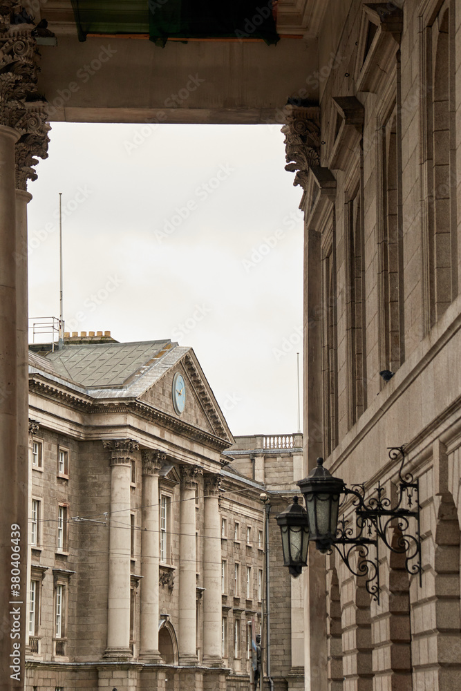 The exterior of Trinity College in Dublin, Ireland