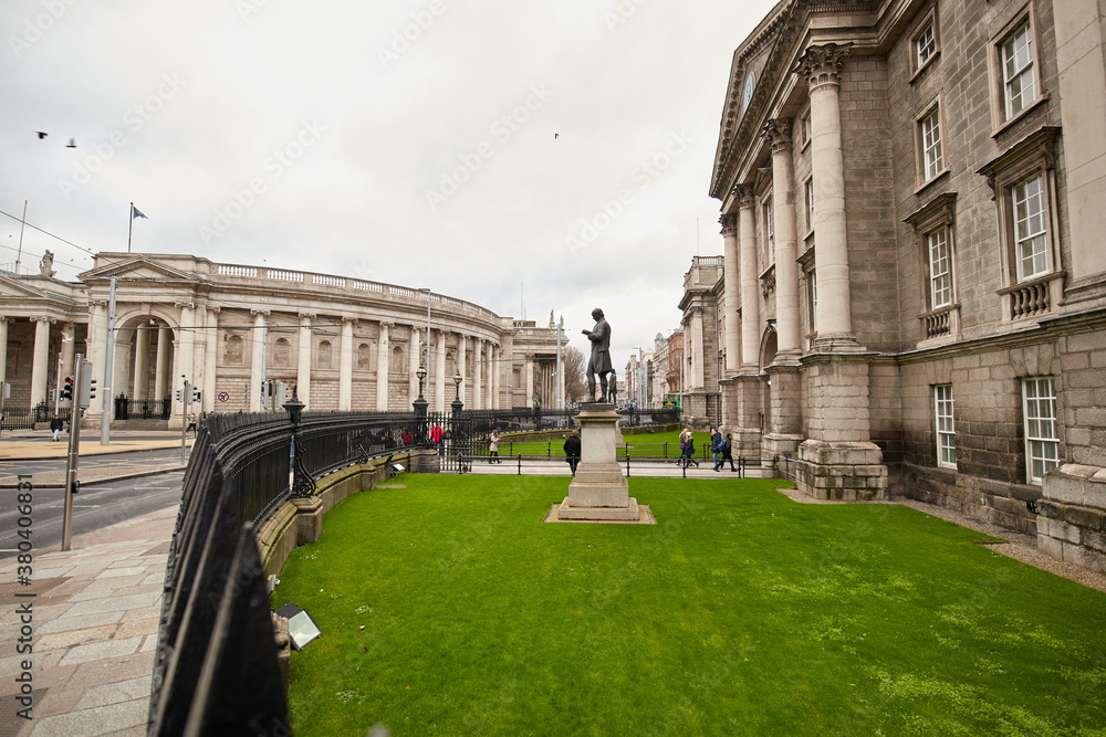 The exterior of Trinity College in Dublin, Ireland