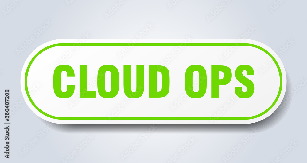 cloud ops sign. rounded isolated button. white sticker cloud ops sign. rounded isolated button. white sticker