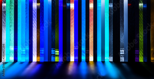 Schilderij op canvas light through Stack of different colours Cast Acrylic Sheet on black background