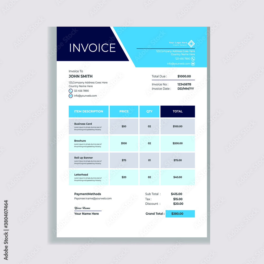 Professional & corporate Invoices Design Template