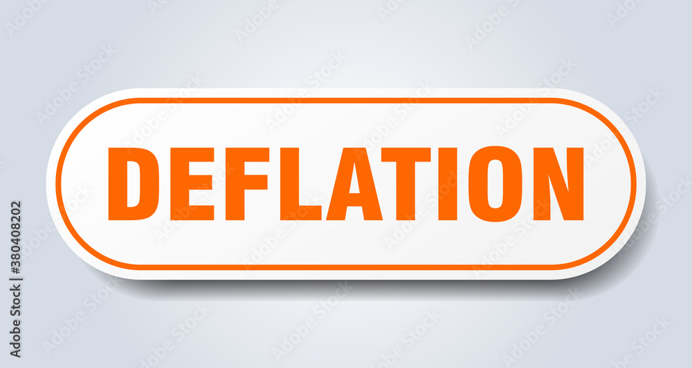 deflation sign. rounded isolated button. white sticker