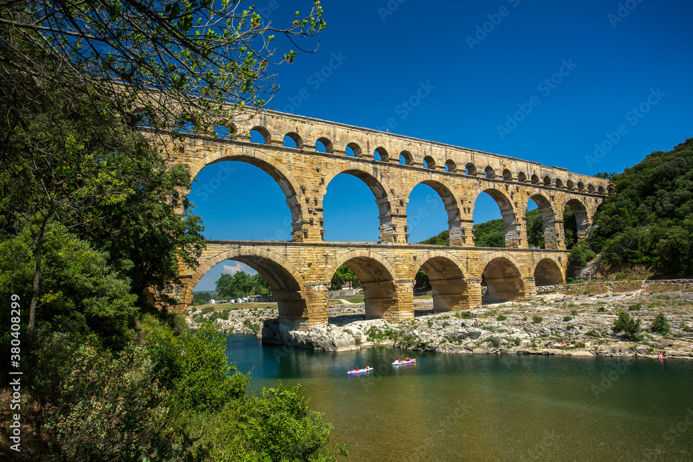 Avignon France 6 4 2015 Pont Du Gard A Mighty Aqueduct Bridge Rising Over 3 Well Preserved
