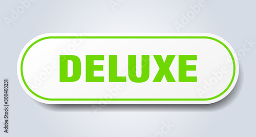 deluxe sign. rounded isolated button. white sticker