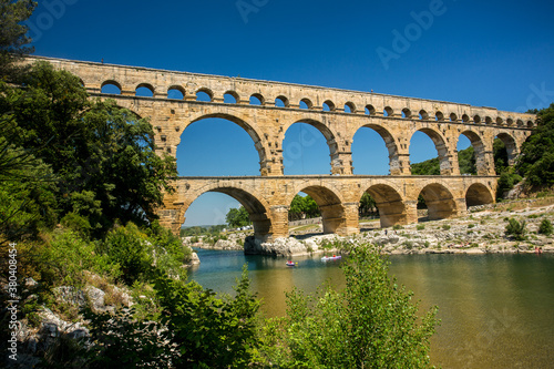 Avignon, France - 6/4/2015: Pont du Gard, a Mighty aqueduct bridge rising over 3 well-preserved arched tiers, built by 1st-century Romans.