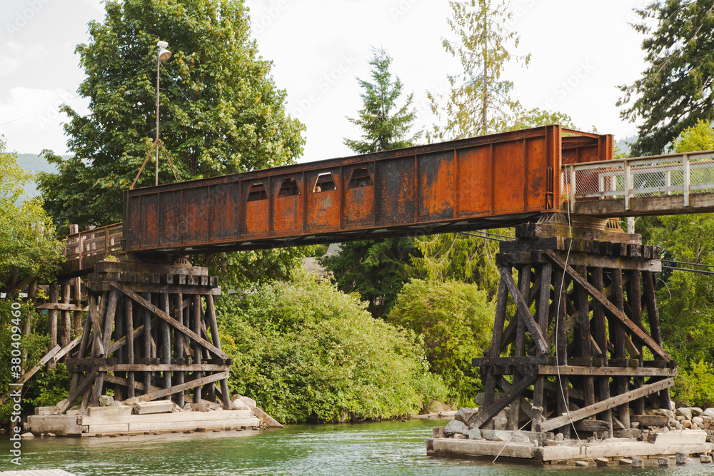Trestle walkway over the river. Trestle walkway over the river.