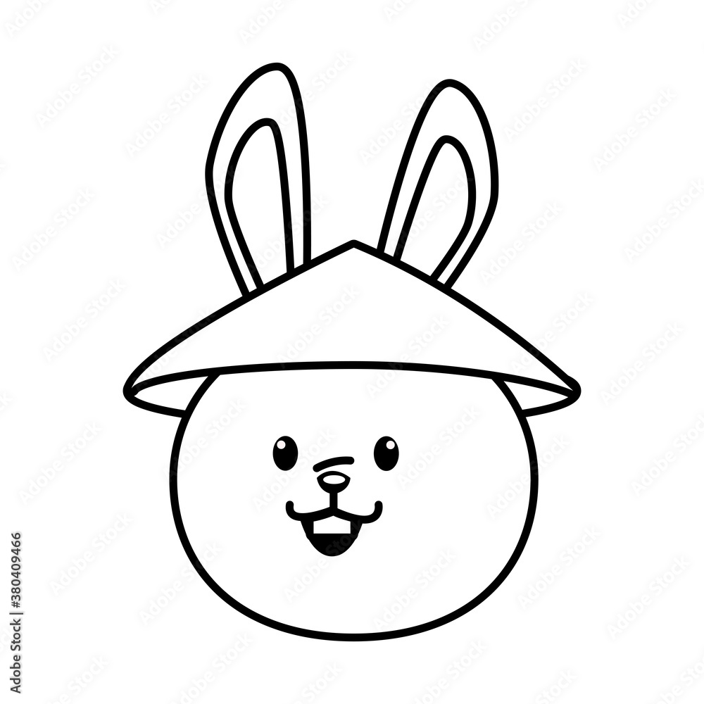 cute mid autumn rabbit with chinese hat head line style cute mid autumn rabbit with chinese hat head line style