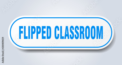 flipped classroom sign. rounded isolated button. white sticker