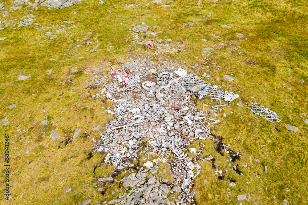 Wreckage of a RCAF Wellington ww2 bomber on a hillside in rural Wales, UK Wreckage of a RCAF Wellington ww2 bomber on a hillside in rural Wales, UK
