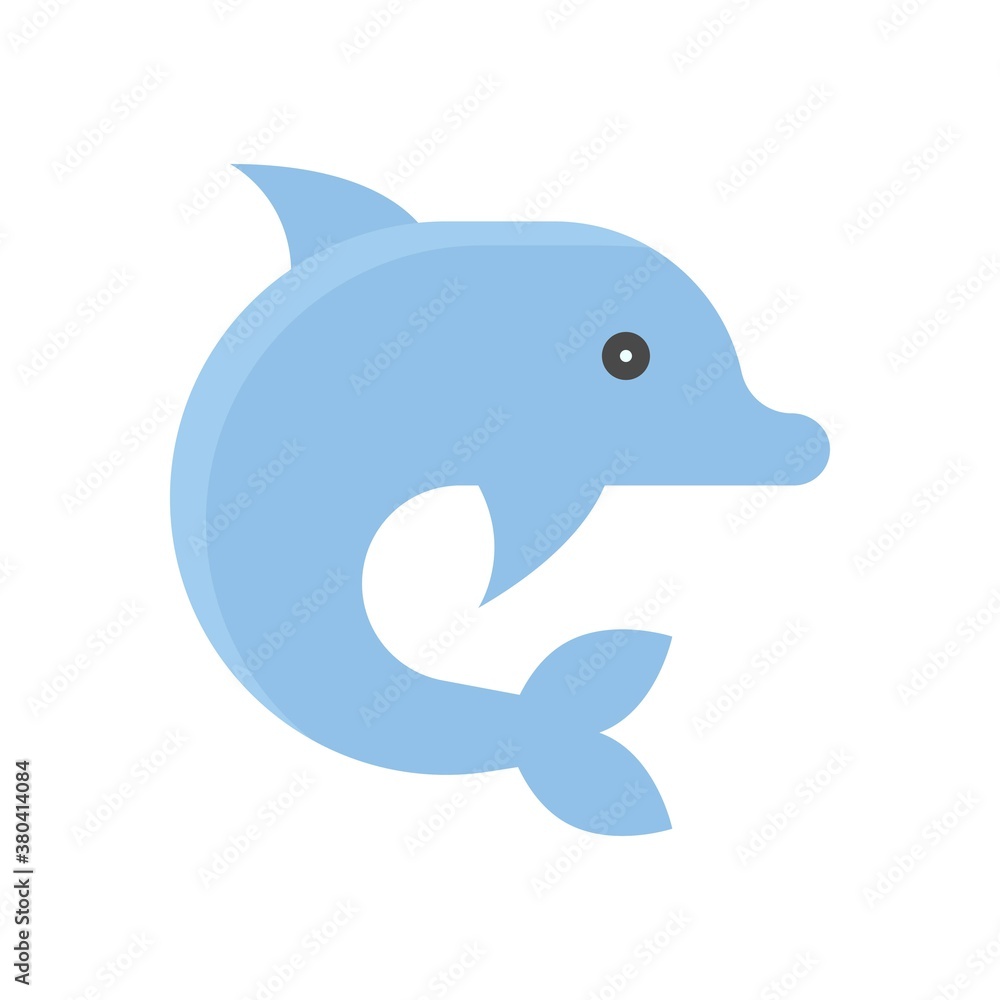 Obraz premium Hawaii icon related dolphin with eyes and wings and without water vector in flat style,