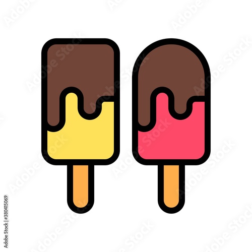 summer beach or holiday related ice cream or kulfi with chocollate vector with editable stroke,
